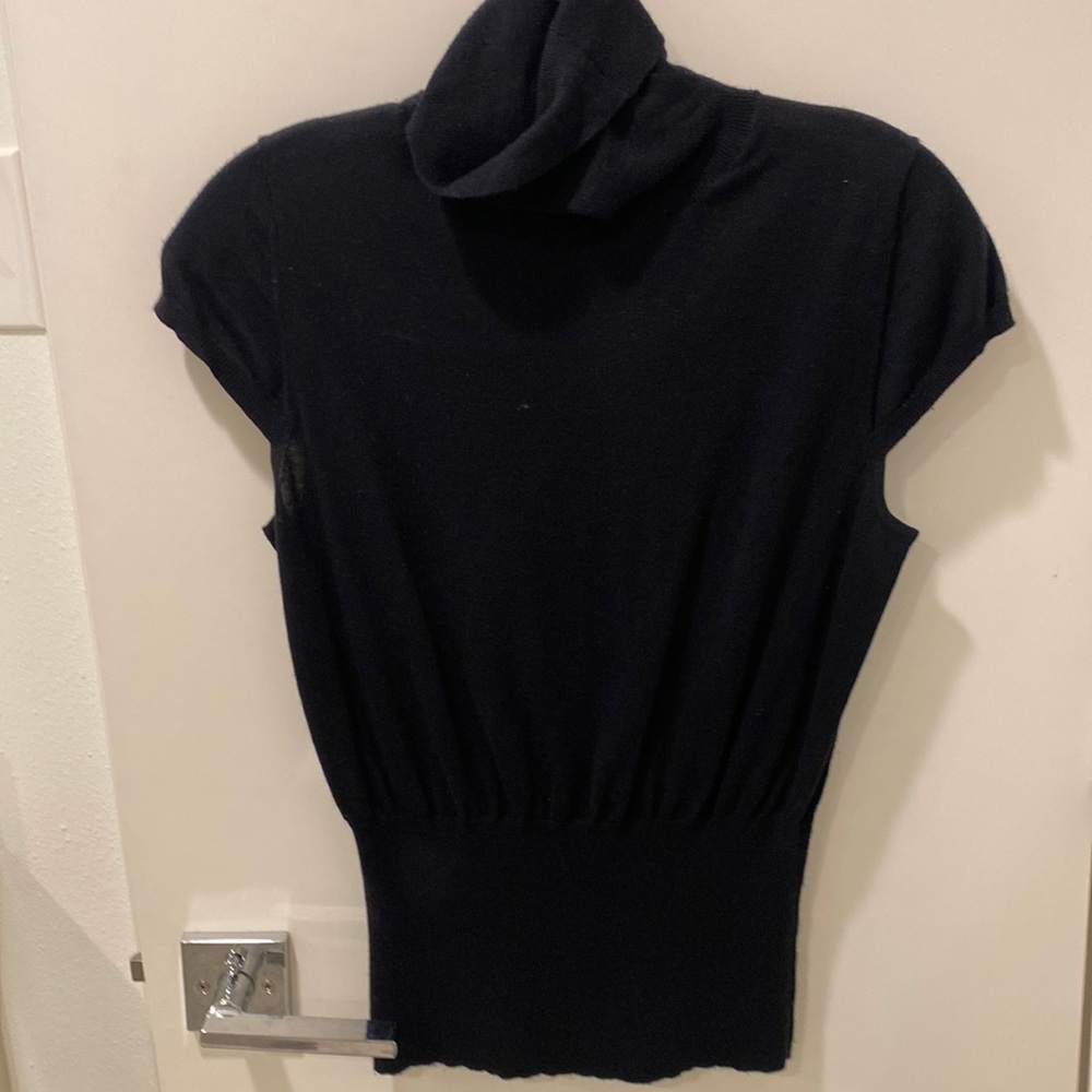 Black Cashmere Banana Republic turtleneck top with cinched waist